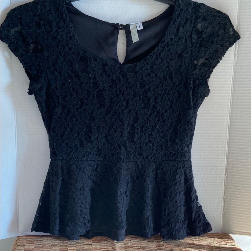 Black Peplum Blouse with Cap Sleeves